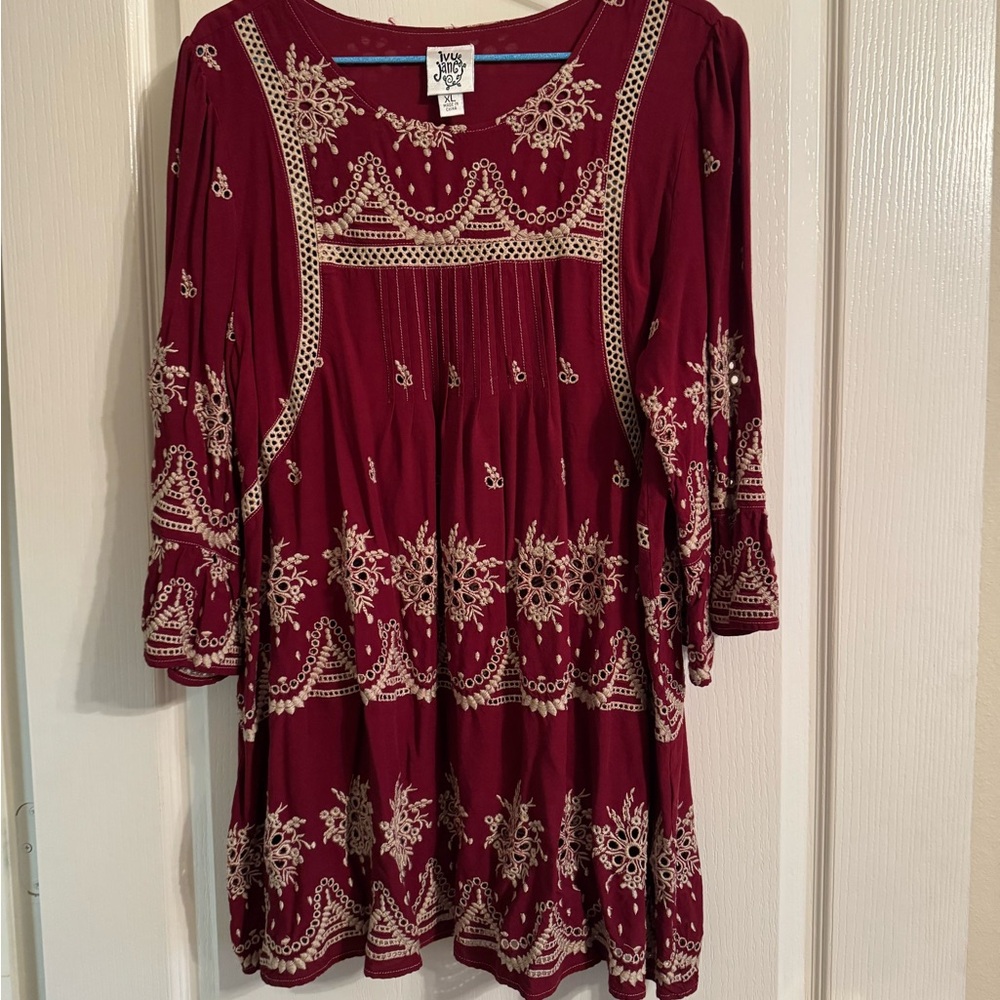 Ivy Jane Burgundy Embroidered Tunic